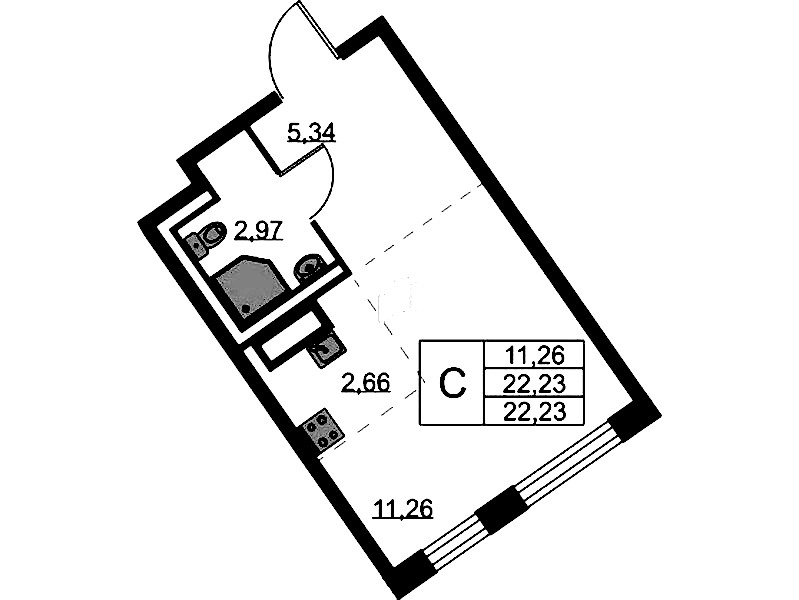 Квартира студия 22.23 м², 5/9 эт., ЖК «Квартал Лаголово»